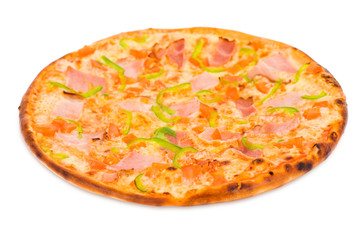 pizza with ham and green paprika
