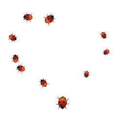 Delicate background with ladybugs. Trendy template for a postcard, stamp, banner or poster. Cute Ladybugs on a white background. Vector