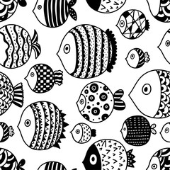 Line fish. Seamless pattern.
