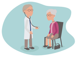 Elderly woman having health examination from Doctor with stethoscope