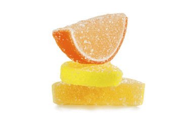 three slices of marmalade soft transparent jelly sweets