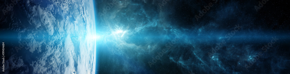 Leinwandbilder Panorama of distant planet system in space 3D rendering elements of this image furnished by NASA