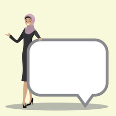 Obraz premium young arab businesswoman holding speech bubble template,cartoon smiling female,