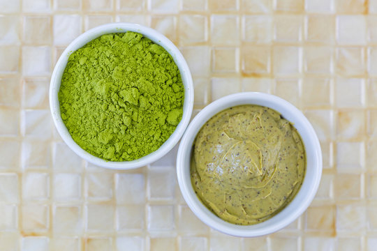 Fine Ground Japanese Matcha Green Tea Leaves Powder, Green Tea Scrub With Walnut Shell And Cocoa Exfoliator