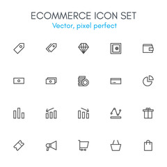 Ecommerce theme, line icon set.