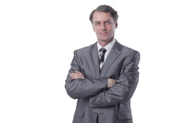 in all growth.Serious man in suit holding jacket