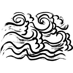 Ink wavy texture. Dry brush sea pattern. Ocean waves painting background. Vector illustration. Hand drawn black and white artwork.