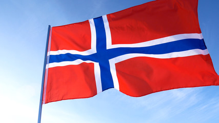 Norway national flag in the sky.