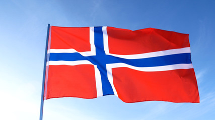 Norway national flag in the sky.