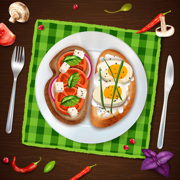 Sandwiches On Plate Rustic Illustration