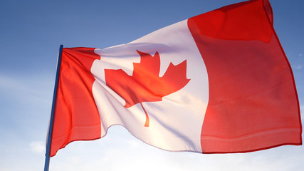 Canada flag on clear blue sky