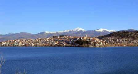 Fototapeta premium Scenic view of Kastoria town and the famous Orestiada lake in Greece