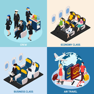 Airplane Passengers Concept Icons Set