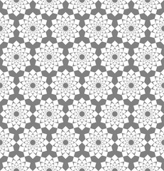 Abstract white pattern geometric of Islamic, Arabesque ornament on gray background. Seamless mandala Vector illustration.