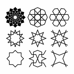 Abstract black icon for pattern geometric of Islamic, Arabesque ornament on white background. star of mandala Vector illustration.