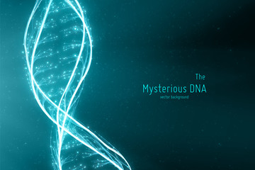 Vector abstract DNA double helix illustration. Mysterious source of life background. Genom futuristic image. Conceptual design of genetics information.