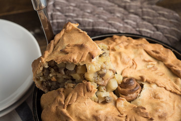 Big hot round balish. Traditional tatar pie