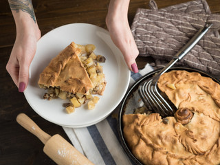 Big hot round balish. Traditional tatar pie