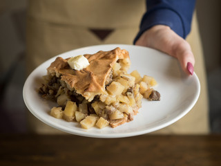 Big hot round balish. Traditional tatar pie