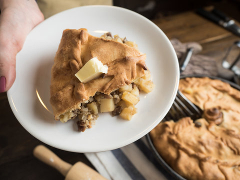 Big hot round balish. Traditional tatar pie