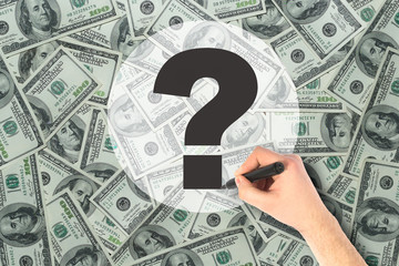 Question mark on the background of dollars