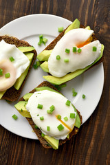 Poached eggs and avocado on bread