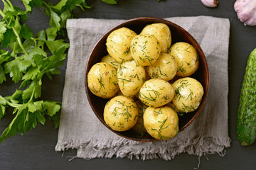 New boiled potatoes with dill