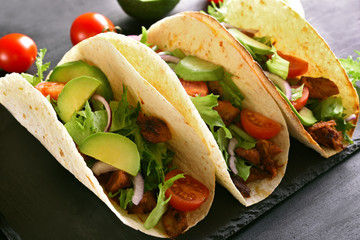 Tacos with meat and vegetables