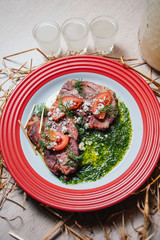 veal in a sauce with vegetables