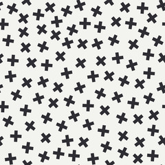 Fototapeta premium Abstract fashion flat seamless vector pattern with repeat cross, plus. Wrapping paper. Funky minimal retro style background. Trendy art textile. Illustration and element for your design and wallpaper.