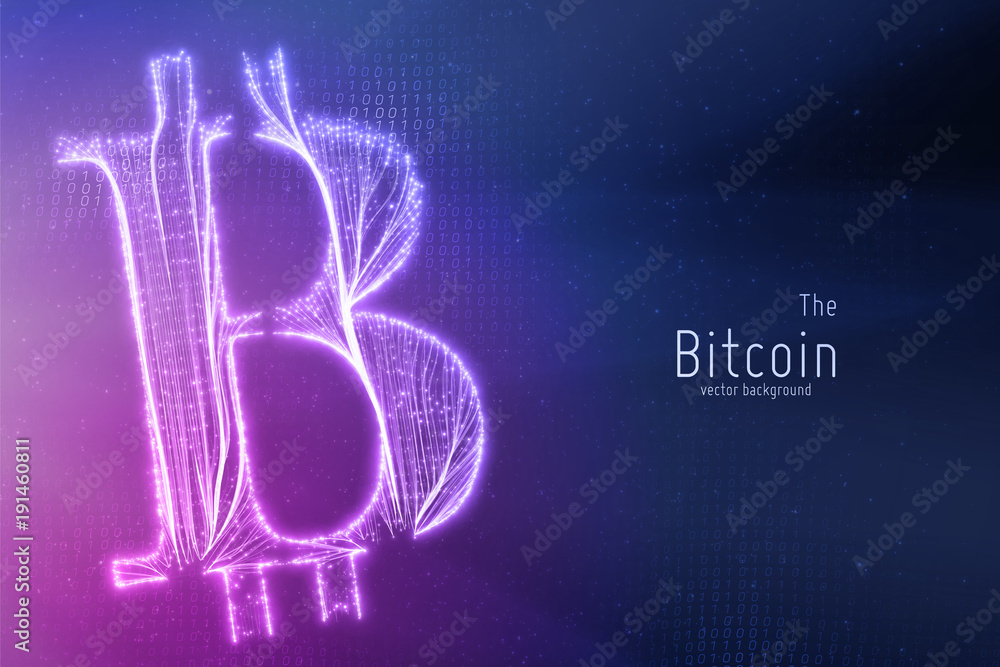Poster vector green bitcoin symbol constructed with growing lines. bitcoin, blockchain transfer. computer c