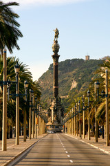 Fototapeta na wymiar Barcelona, Catalonia, Spain - Columbus boulevard with the statue od Columbus