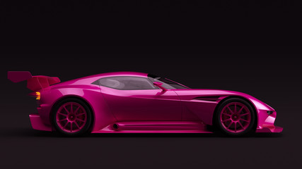 Pink High Performance Sports Car Side 3d illustration 