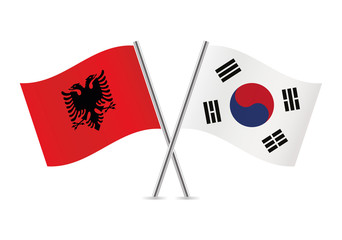 Albania and South Korea flags. Vector illustration.