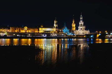 Dresden city skyline panorama at Elbe River