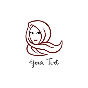 Hijab Logo Young Lovely Muslim Girl Line Art Flat Design Logo Vector, Template