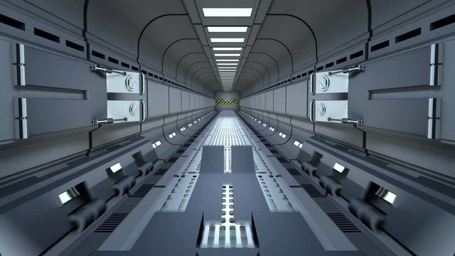 Stars on the background. Camera flies out of the tunnel and flying into a space station door, green screen, 3d animation.