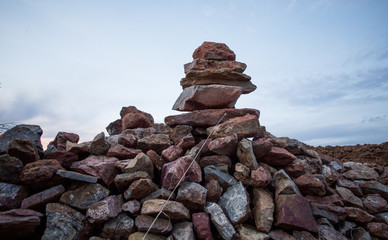 Statue of colored gravel was constructed on the shore