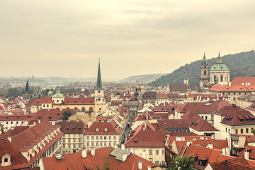 Fototapeta na wymiar Scene With Red Roofs in Prague,Czech Republic