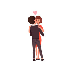 Young man and woman characters in love kissing, happy romantic loving couple cartoon vector Illustration