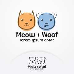 Cat and dog logo vector. Pet icon, emblem design. Animals veterinary clinic - vector illustration