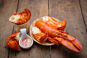 canadian lobster on wooden background