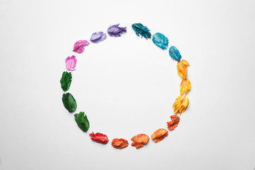 Colorful circle made of dried flower leaves. Perfect for postcard on Valentine day