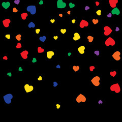 Vector Confetti Background Pattern.  Element of design.  Colored hearts on a black background