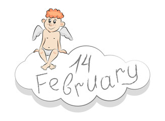 Funny little angel sitting on a cloud and 