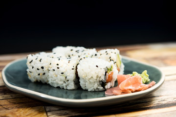 Japanese food Sushi Roll Maki of Salmon and avocado