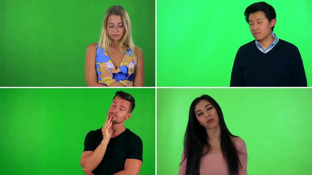 4K compilation (montage) - four people act bored - green screen