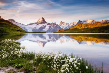 Fototapete Rund Great view of Bernese range above Bachalpsee lake. Location Swiss alps, Grindelwald valley. © Leonid Tit