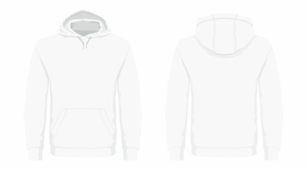 Men's white hoodie. Front and back views on white background