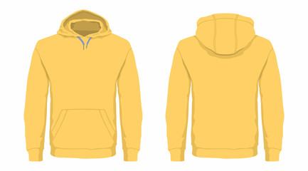  Men's yellow hoodie. Front and back views on white background